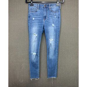Hollister Women's Size 5S Blue High-Rise Distressed Skinny Jeans W27 L28